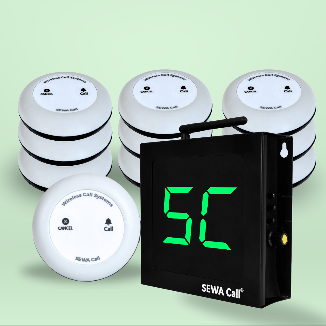 Instant Service Call Bell – Perfect for Office & Restaurant Staff ( Pack of 10 Two Key Buttons and 1 Display )