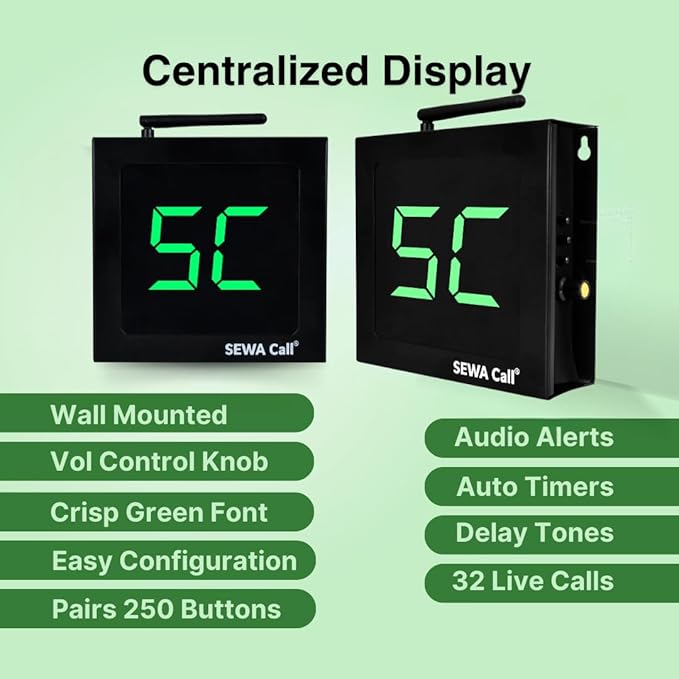 Modern Call Bell System – Smart Office & Restaurant Solution (Pack of 1 Display and 10 Waterproof Buttons)