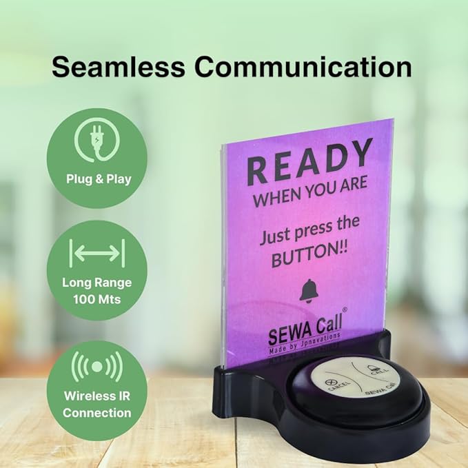 Modern Call Bell System – Smart Office & Restaurant Solution (Pack of 1 Display and 10 Waterproof Buttons)