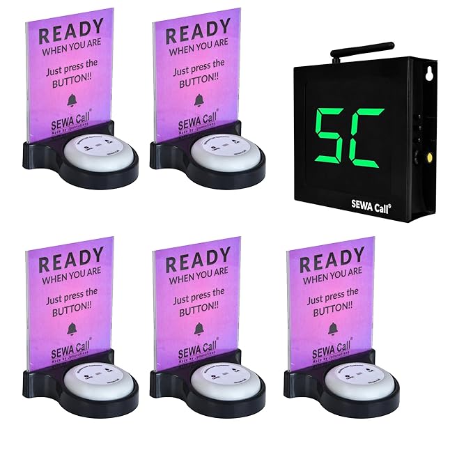 Smart Calling System for Offices & Restaurants – Efficient Service ( Pack of 5 Two Key Buttons with 1 Display )