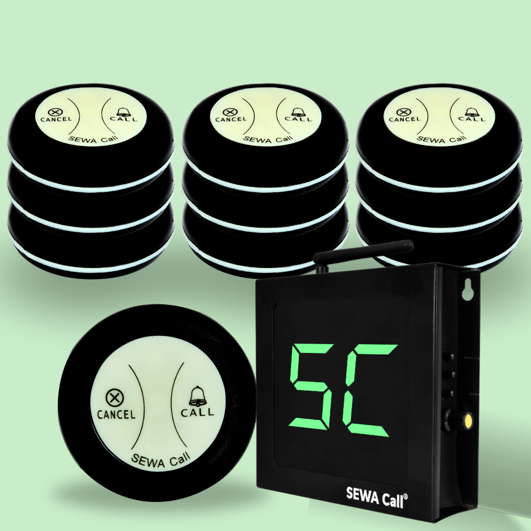 Modern Call Bell System – Smart Office & Restaurant Solution (Pack of 1 Display and 10 Waterproof Buttons)