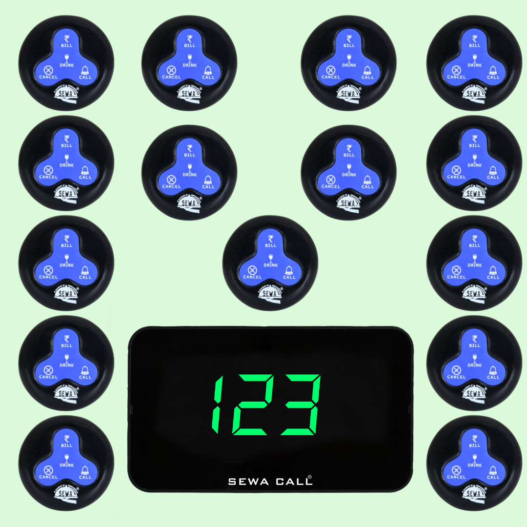 Waiter Calling System (Pack of 1 Display and 15 Waterproof Multi Key Buttons )