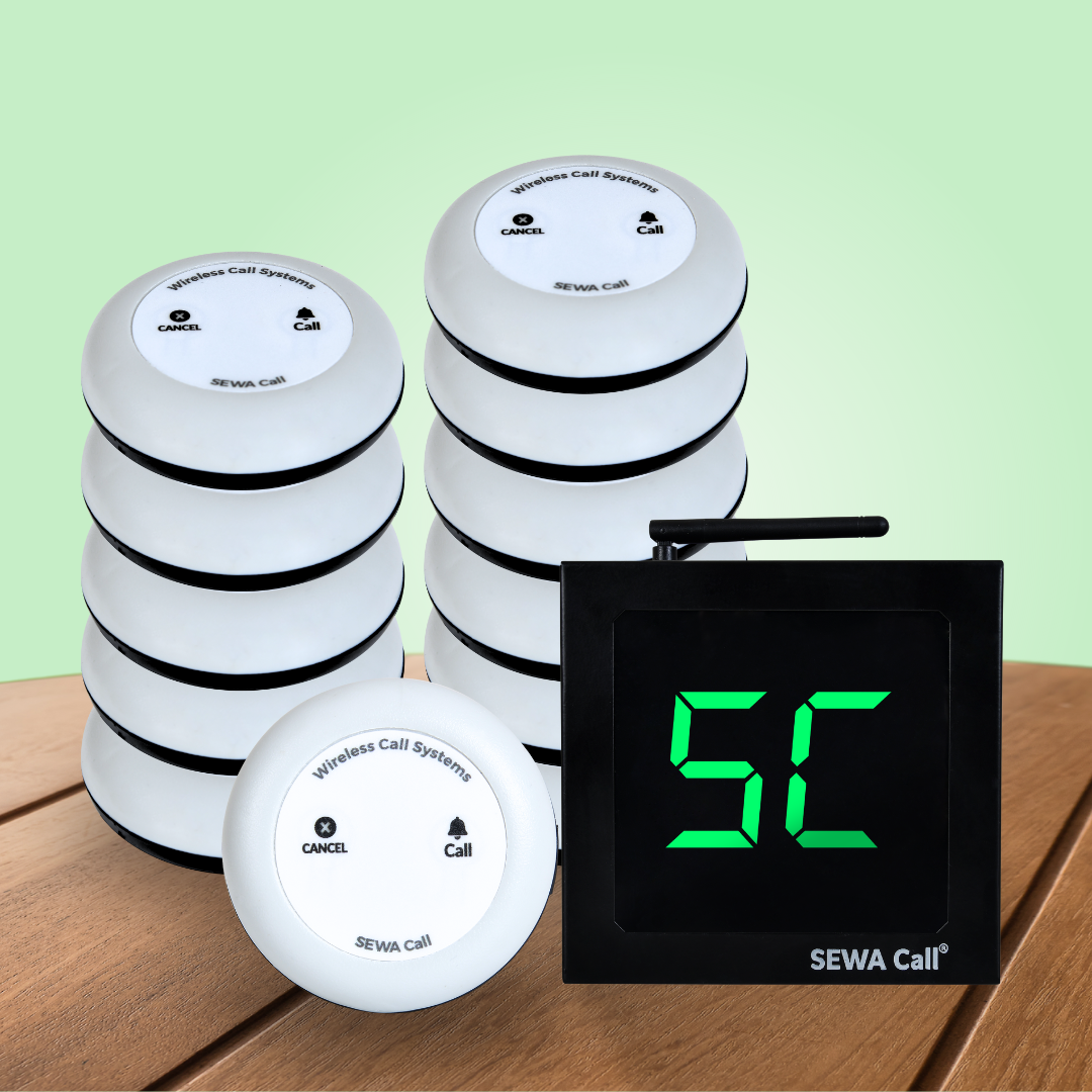 Wireless Guest Calling System – Perfect for Offices & Hotels ( Pack of 12 Two Key Buttons and 1 Display )