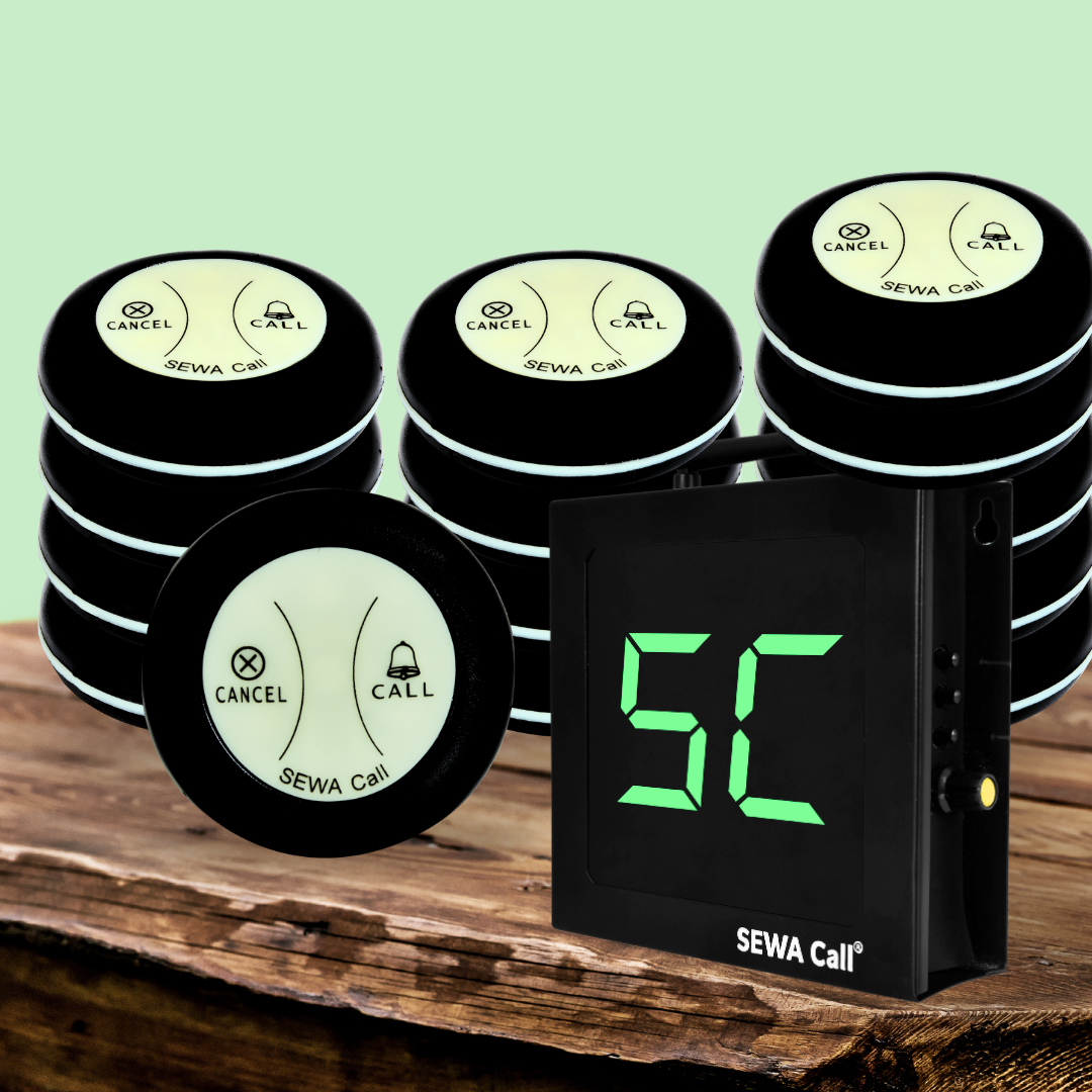 Instant Wireless Bell for Office & Café Staff – Quick & Reliable ( Pack of 15 waterproof buttons and 1 display )