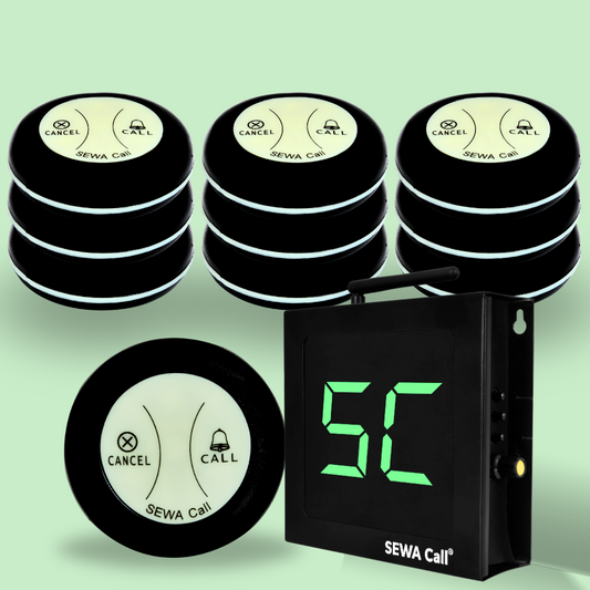 Modern Call Bell System – Smart Office & Restaurant Solution (Pack of 1 Display and 10 Waterproof Buttons)