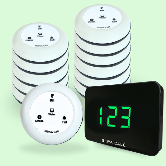 Wireless Service Call Bell System – Instant Help at Workplaces (Pack of 12 Multi function Buttons and 1 Display)